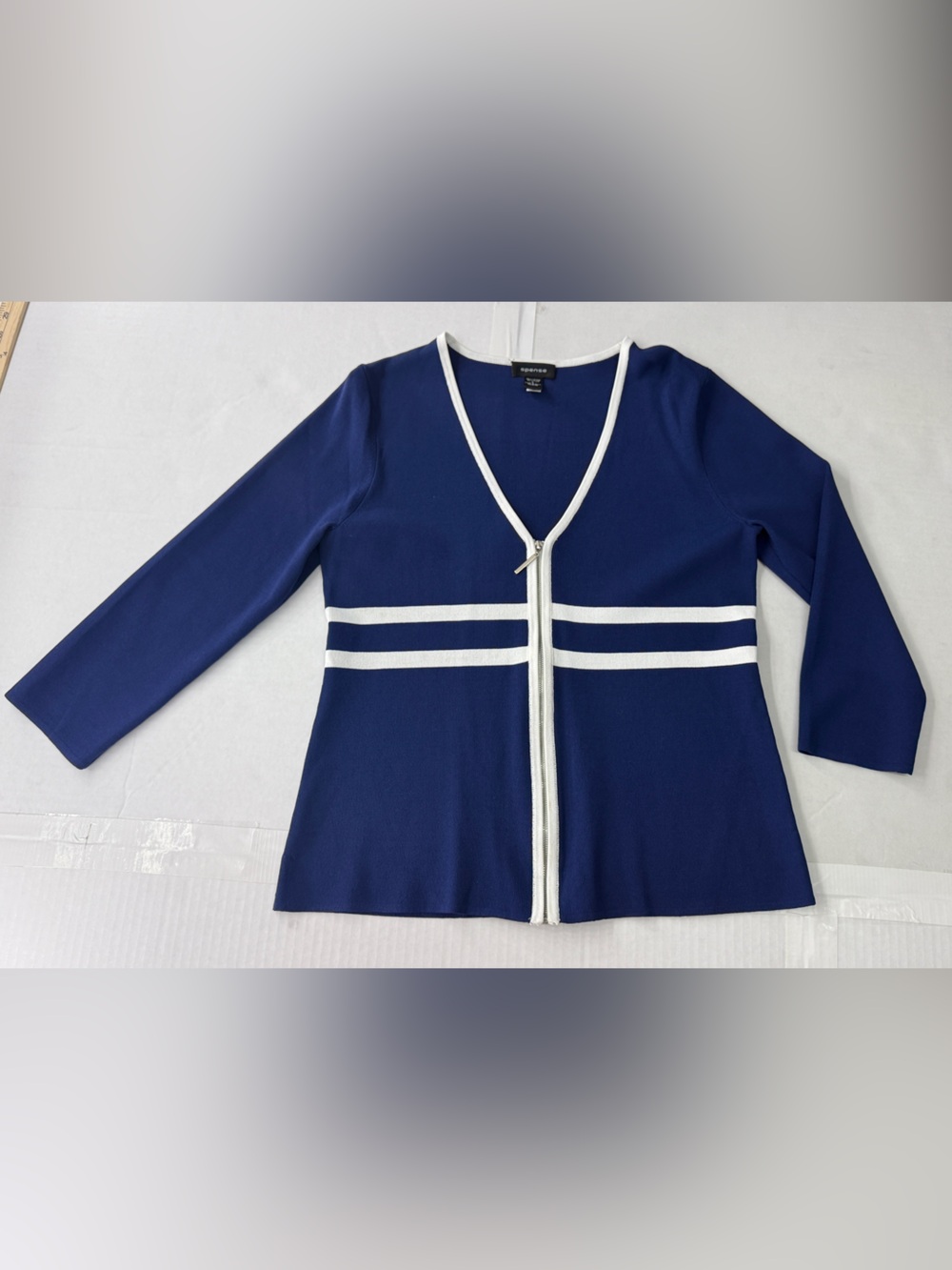 Navy blue spense zipper jacket full zip collegiate preppy long sleeve cardigan